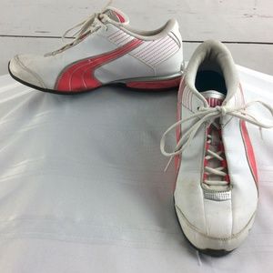 Puma Womens White Leather Pink Shoes Athletic